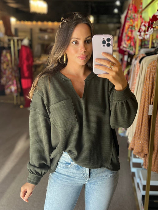 Casual Fall Day Top Olive