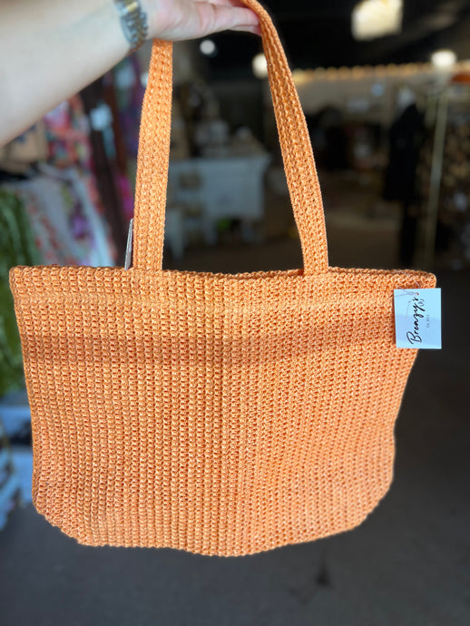 Orange Crochet Straw Bag