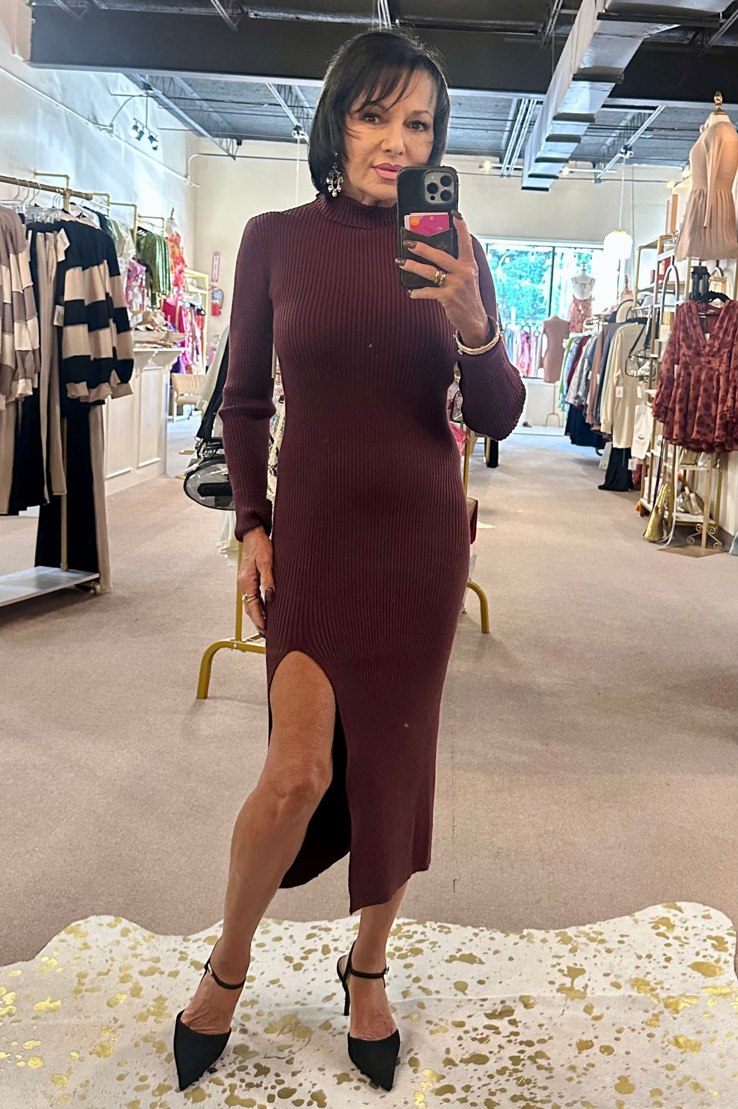 Bordeaux Midi Sweater Dress Malbec