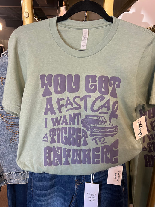 Fast Car Tee Shirt Sage