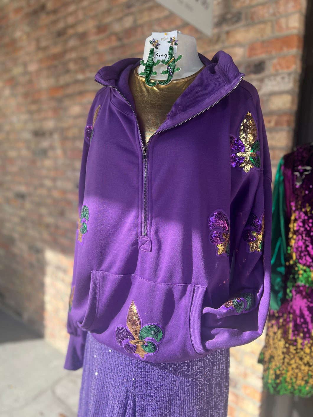 Mardi Gras sequin patch hoodie