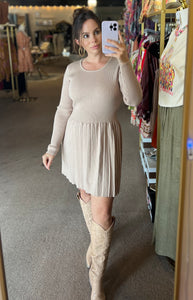 Flattery Rib Knit Pleated Dress