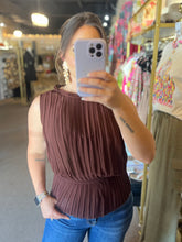 Load image into Gallery viewer, Chocolate Lover Pleated Peplum Top