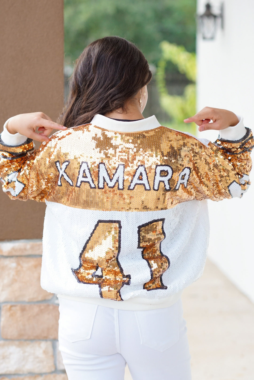 Saints Kamara Sequin Bomber Jacket - White