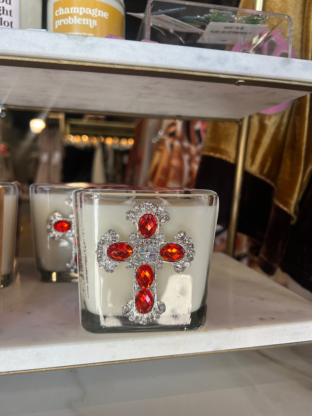 Rhinestone Red Cross Candle