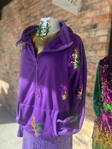 Mardi Gras sequin patch hoodie