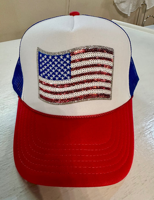 Sequin Flag Trucker Hat