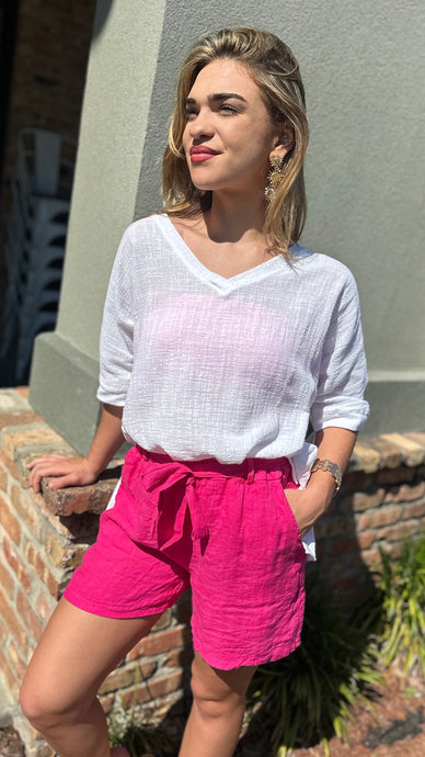 BOHO Linen Shorts Fuschia