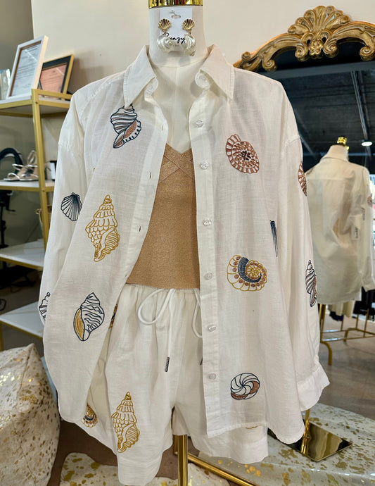 Seashells Linen 2pc Short Set
