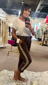 Chocolate Sequin Linen Pants