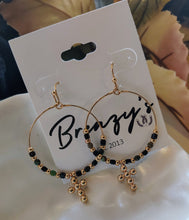 Load image into Gallery viewer, Beaded Hoop w/Cross Charm Earrings
