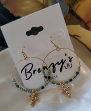 Load image into Gallery viewer, Beaded Hoop w/Cross Charm Earrings