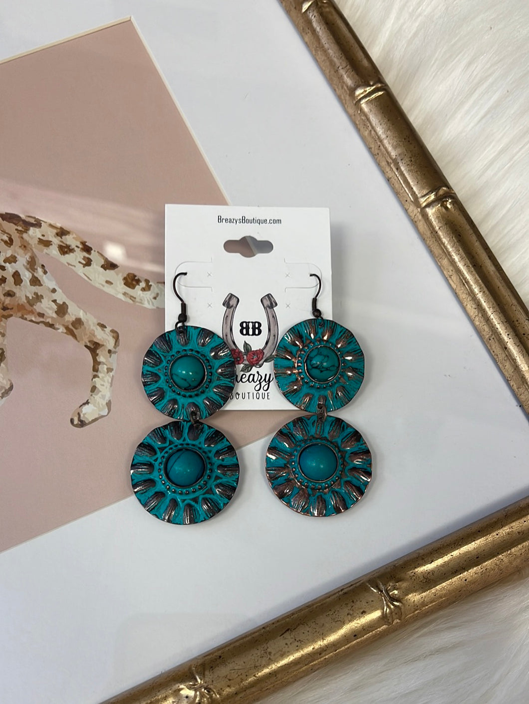 Turquoise Bronze Plat Earrings